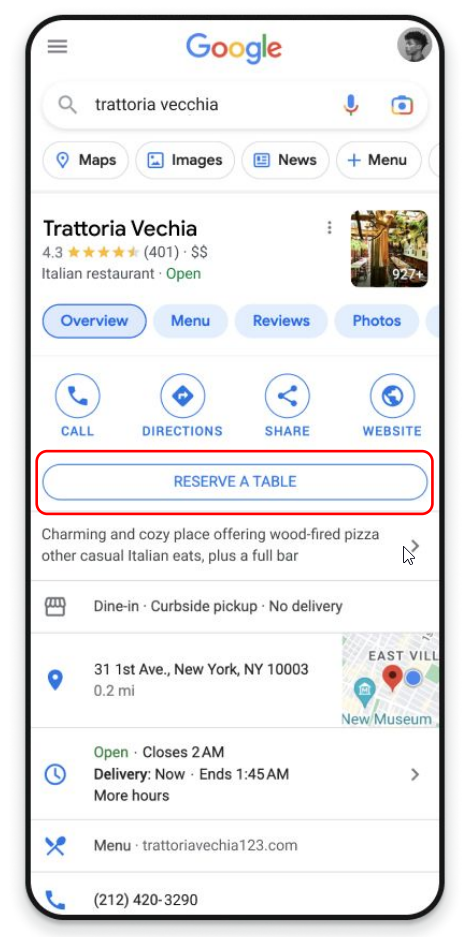 Google Koncierz - Reserve a Table