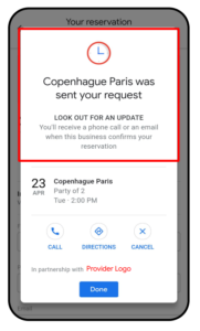 Google Konciez reserve a Table confirmation page